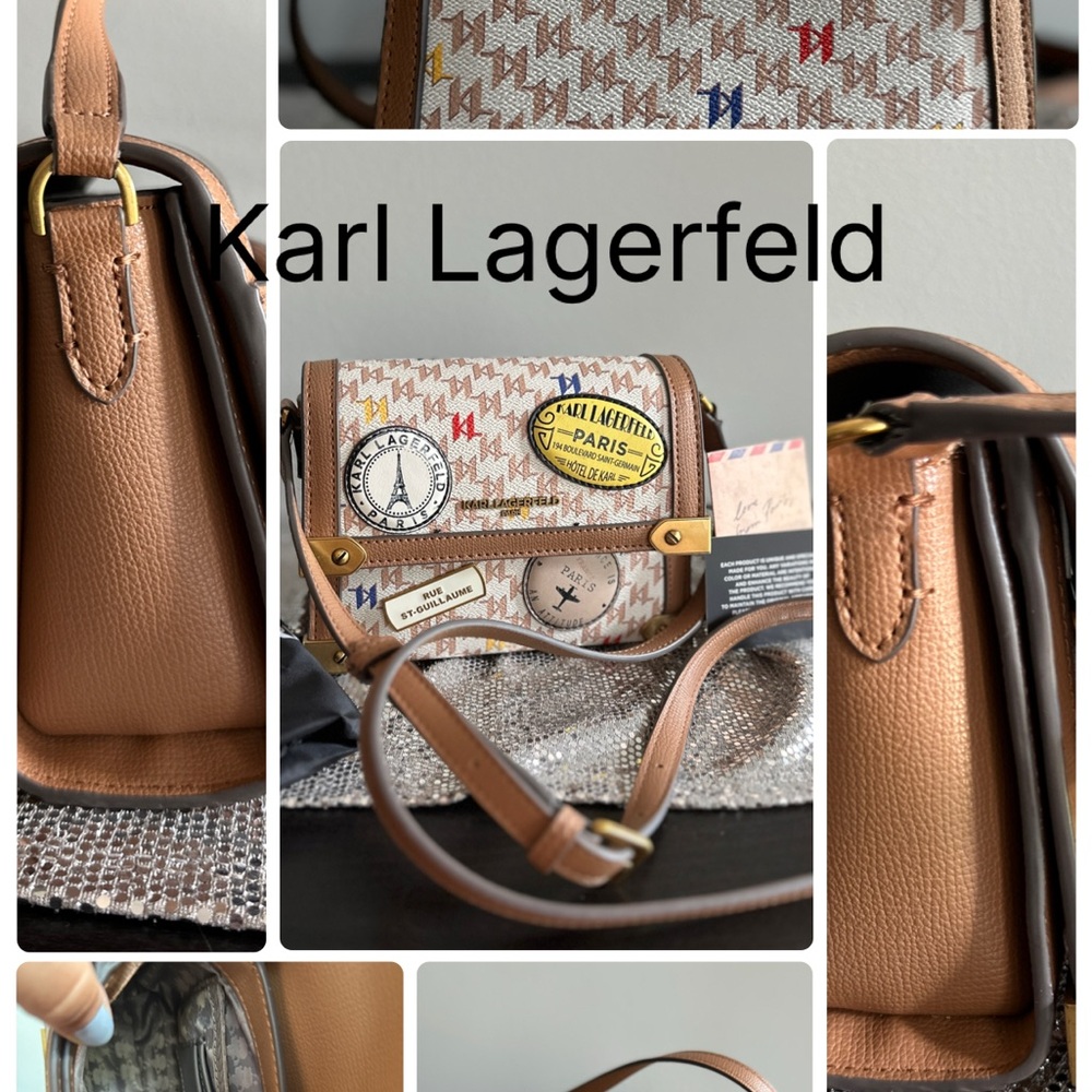 Karl Lagerfeld Brown and Cream Crossbody Bag